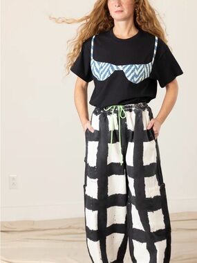 Nikki Chasin for Meals Wide Leg Licorice Check - Black & White Grid Chef Pants